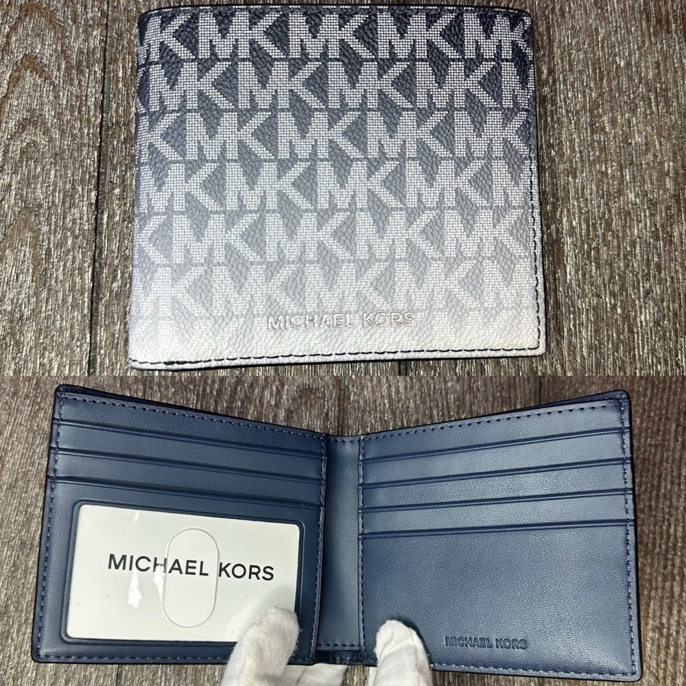 NWT Michael Kors | Navy Cooper Ombré Signature Logo Billfold Wallet $198